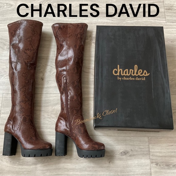 Charles David Warning Snake-Print Over The Knee Platform Boots Lug Sol… - Picture 2 of 16